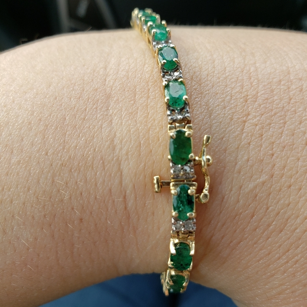 14k yellow gold emerald & diamond tennis bracelet